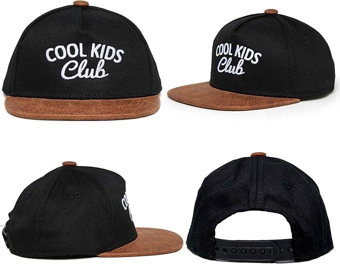 Flat Brim Trucker Hat - Cool Kids Club - Black/Faux Leather : Small (12-24 Months)