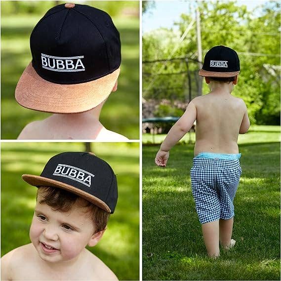 Flat Brim Trucker Hat - Bubba - Black/Faux Leather: Medium/Large (2-9 Years)