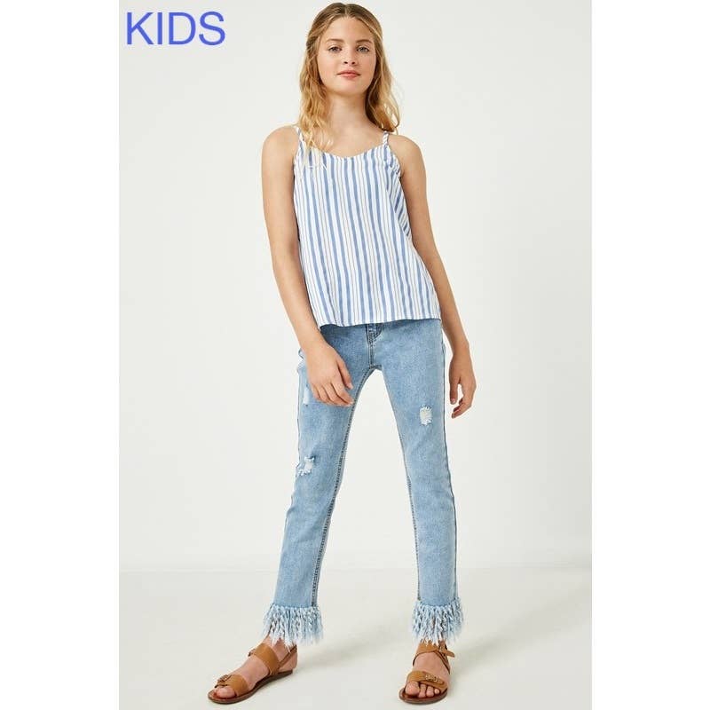 Girls Distressed Frayed Hem Denim Jeans