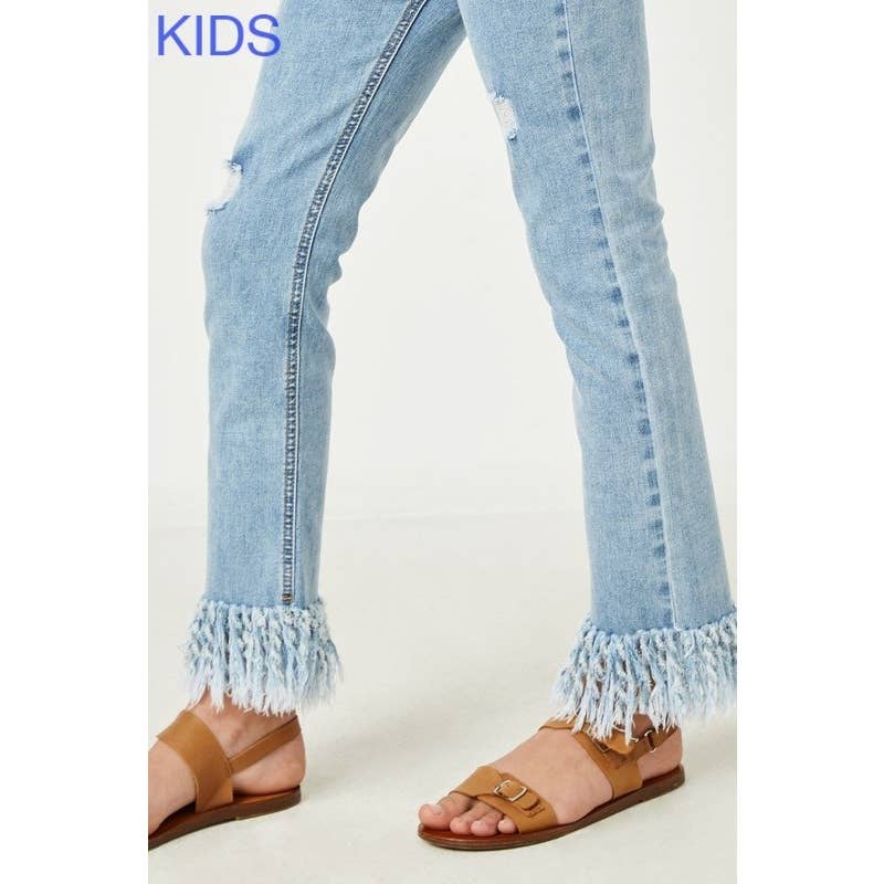 Girls Distressed Frayed Hem Denim Jeans