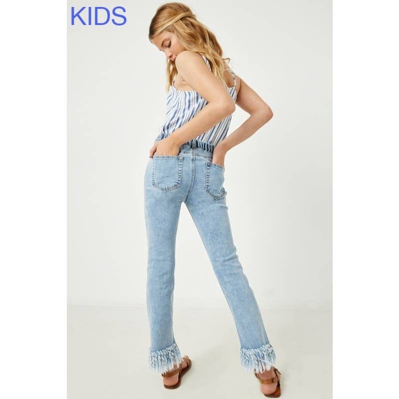 Girls Distressed Frayed Hem Denim Jeans