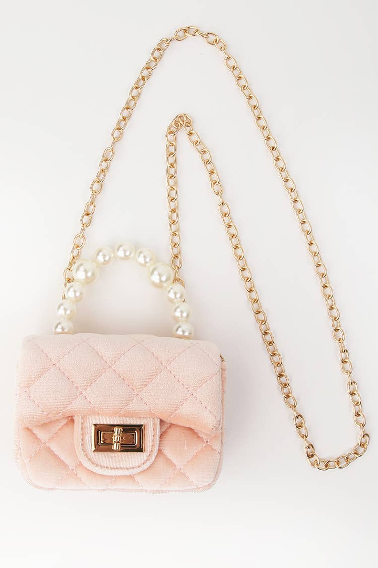 Velvet Purse with Pearl Handle: Light pink