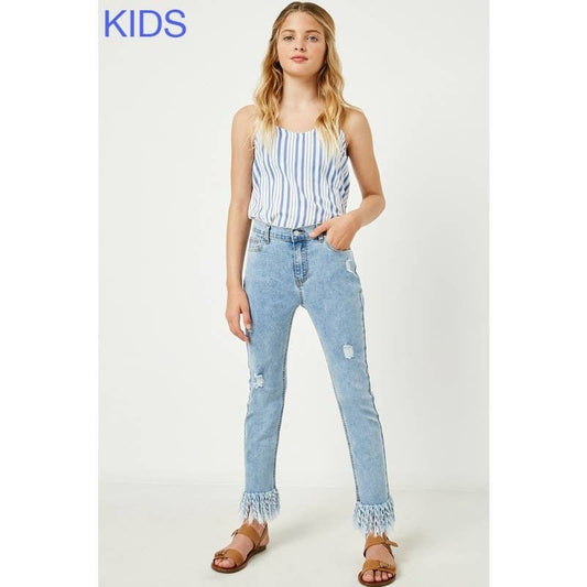 Girls Distressed Frayed Hem Denim Jeans